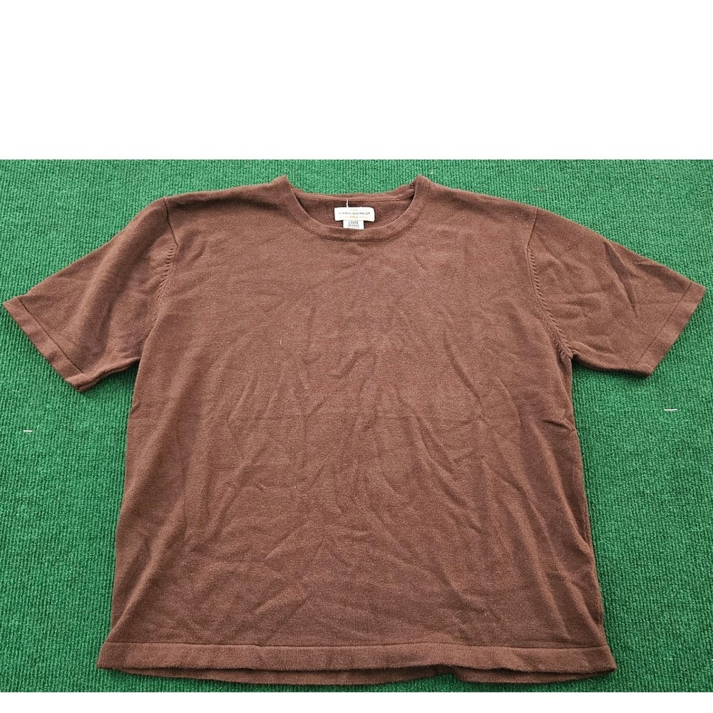 Yarnworks Womens Brown Knit Top Large Short Sleeve Casual‎ Knitwear T Shirt